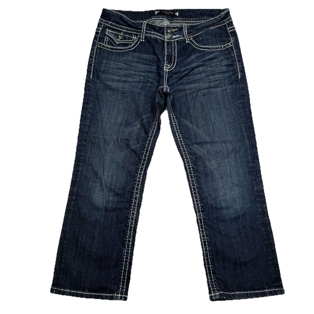 Vigoss Jeans Juniors 30/9 Capri Embellished Low Waist Blue Measures 31 x 22.5